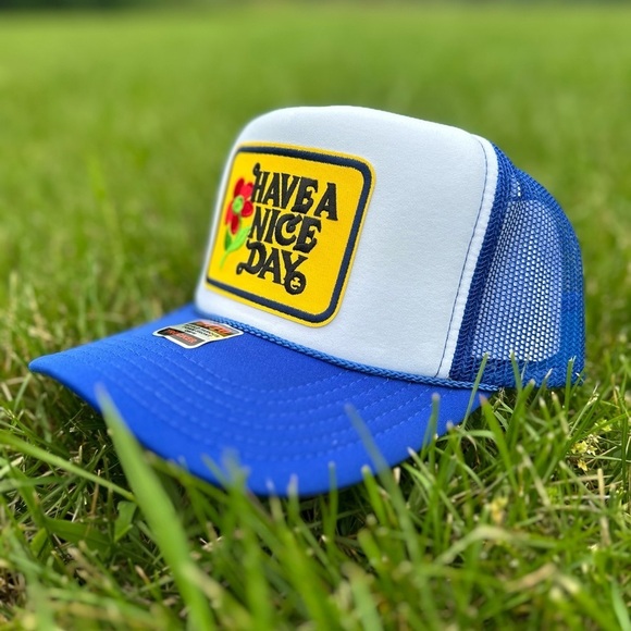 NEW have a nice day SnapBack / trucker hat - blue and yellow - Picture 3 of 4